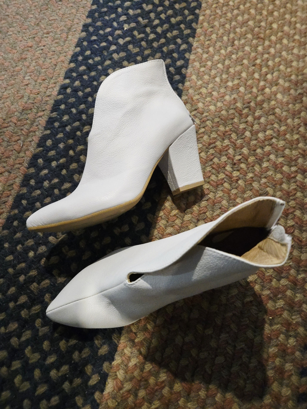 White Womens Block Heel Ankle Boots